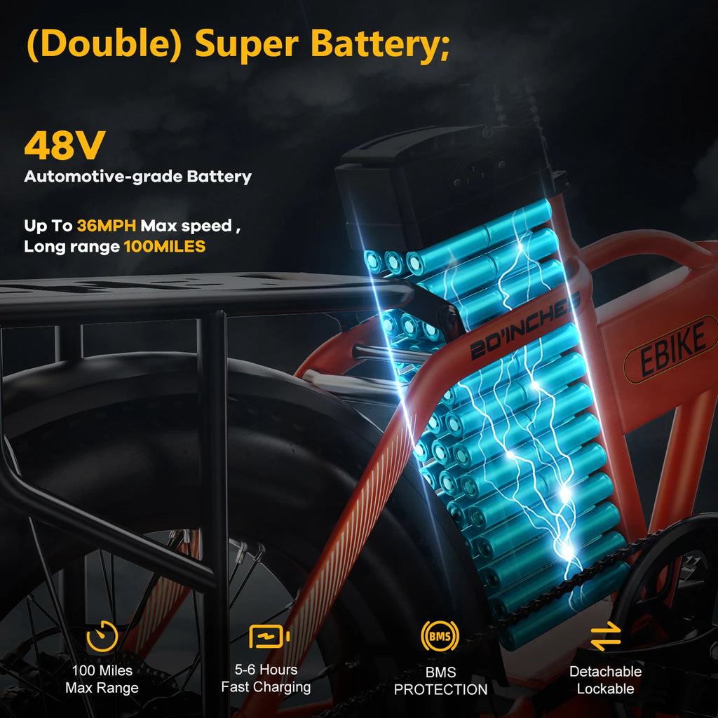 Cybervelo 1000W Folding Electric Bike, 48V 20AH Removable Battery 30+MPH 80Miles Max Range, 20"Fat Tire 7-Speed EK4