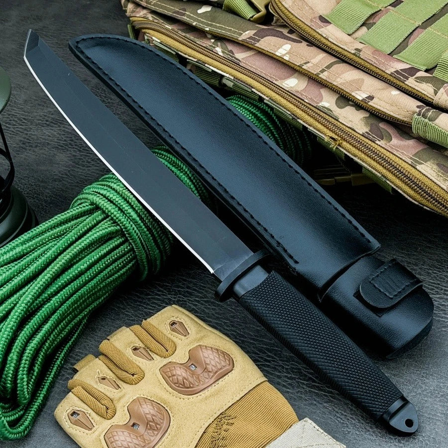Black Stainless Steel Straight Knife with 7Cr13Mov Blade ABS Handle