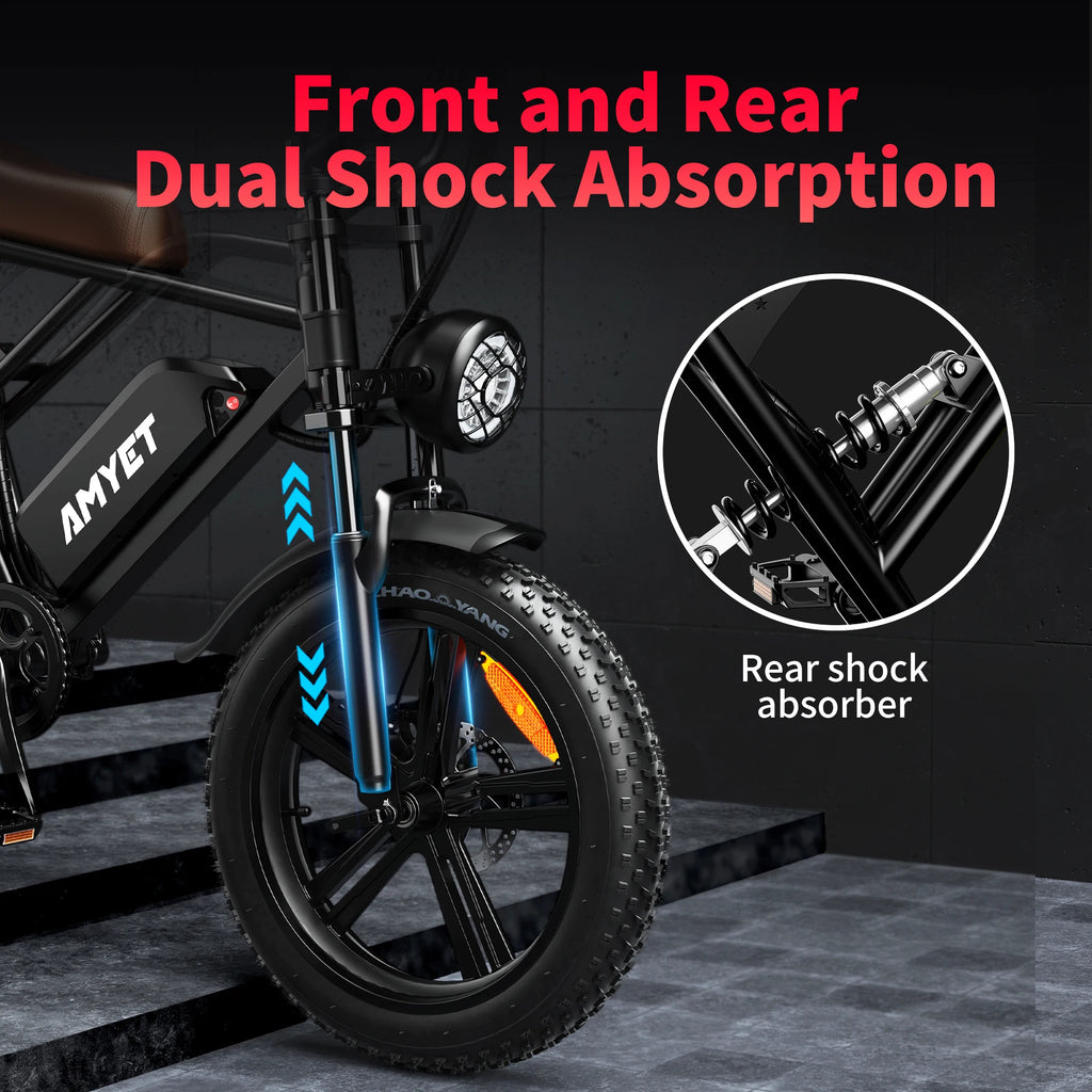 AMYET V9-G60 Adults Electric Bike 1000W Motor Bicycle 48V 20AH 20“ Tire Ebike