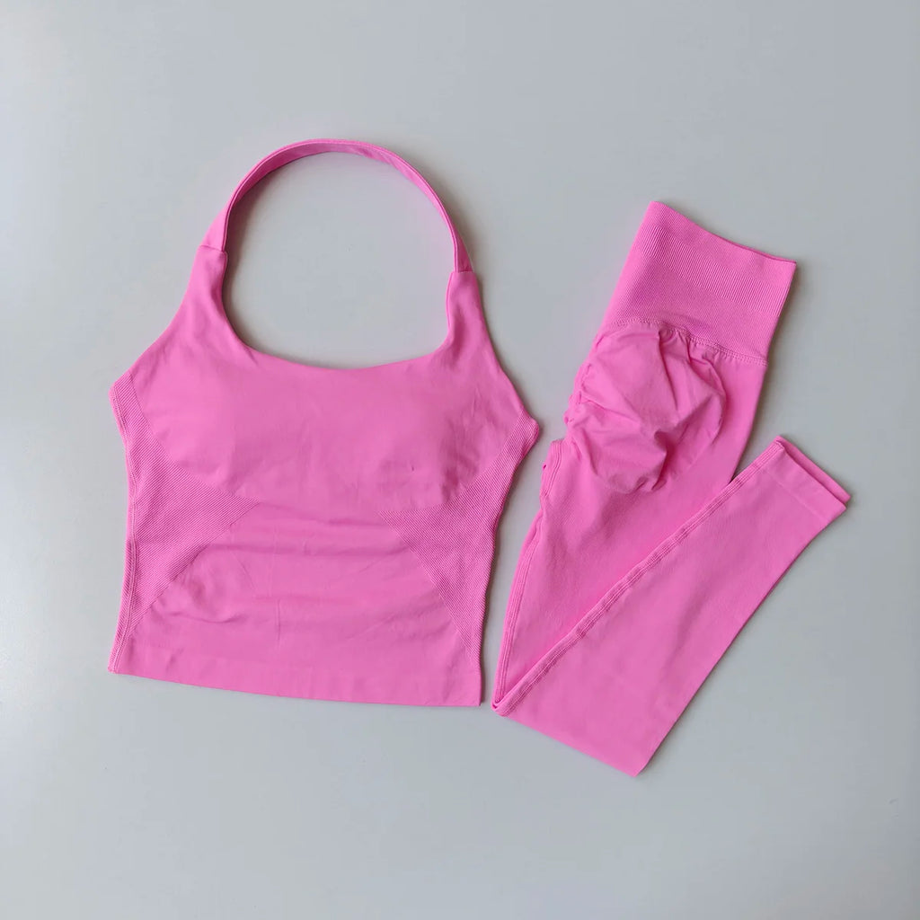 High Waist Peach Sports Bras Leggings Suit