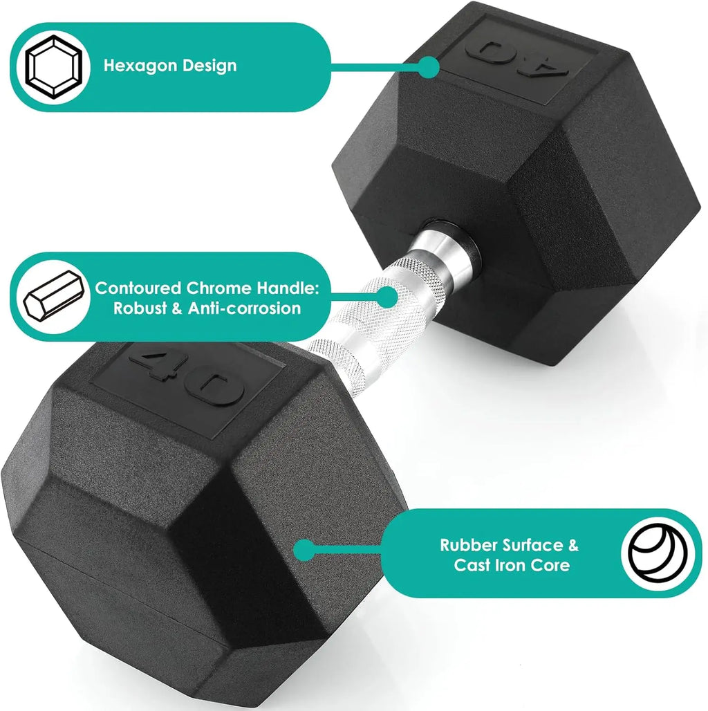 Rubber Hex Dumbbell Hand Weight, 30-75LB Dumbbells