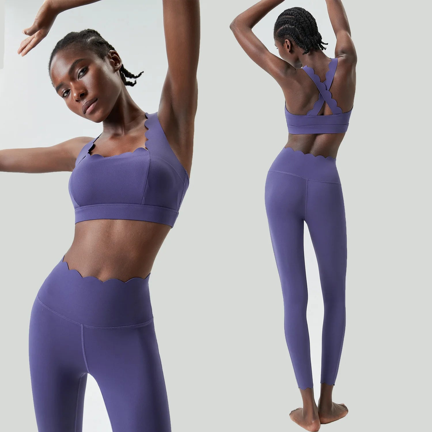 Women Solid Color Gym Suit Two Pieces