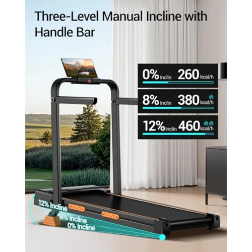 3-in-1 Quiet Portable Folding Walking Pad Treadmill with Handles 2.5HP 12 Incline 330LBS Weight Capacity
