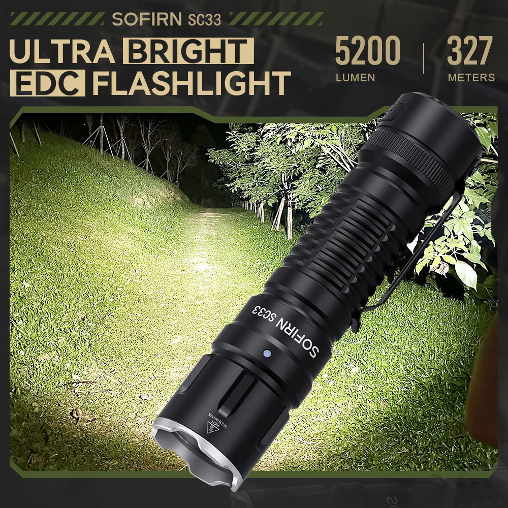 Sofirn SC33 LED Tactical Flashlight XHP70.3 HI  5200lm Powerful 21700 Type C Rechargeable