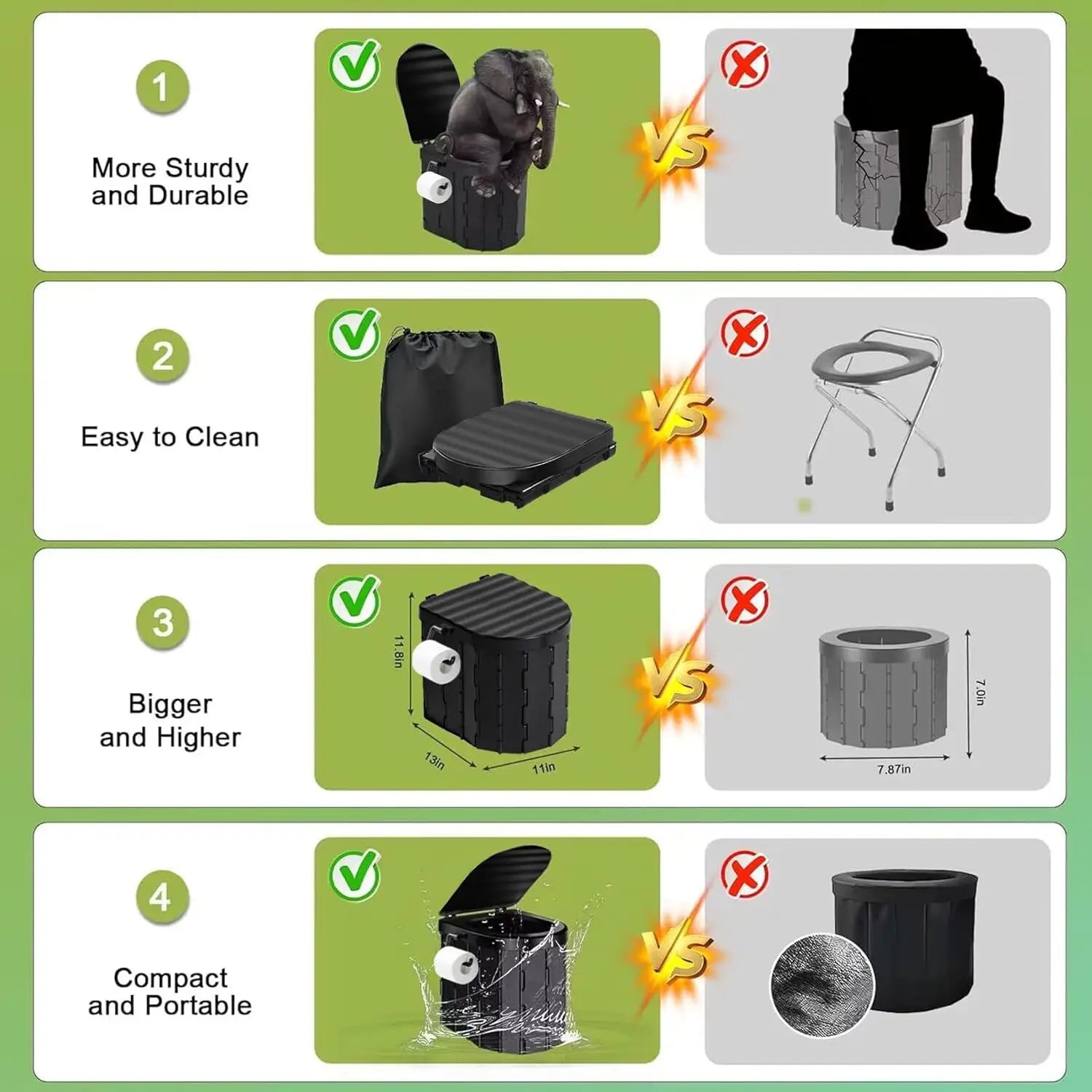 Portable Pop-Up Camping Toilet Tent with Shower & Changing Room, Includes Toilet Bags and Gel