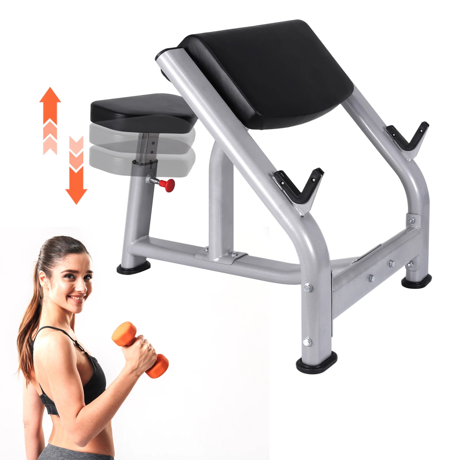 Seated Isolated Barbell Dumbbell Biceps Station with Adjustable Seat
