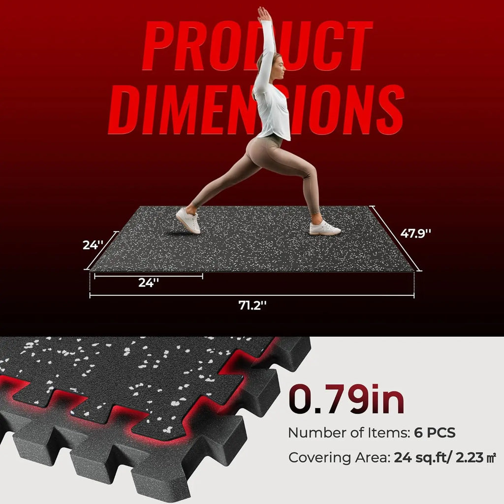 Extra-Thick 0.79'' Interlocking Gym Floor Mats, 6-Piece Set