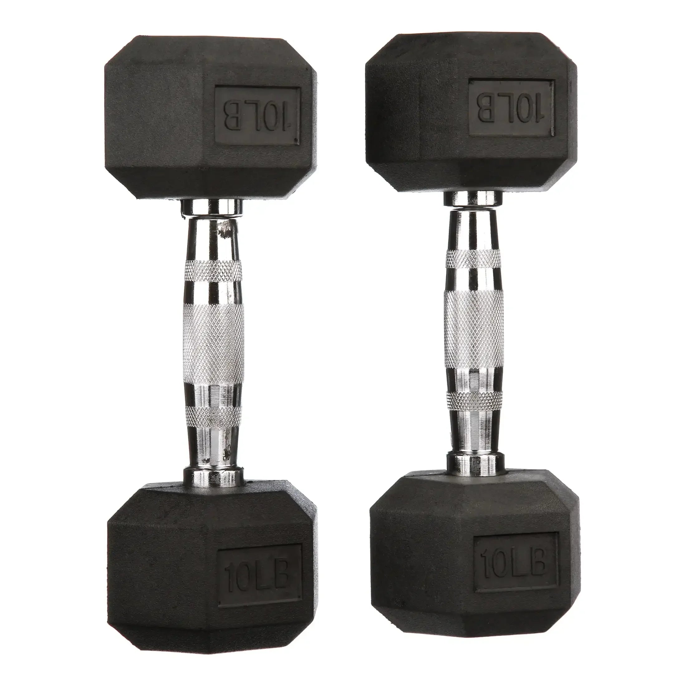 10 lbs pair of black rubber hexagonal dumbbells