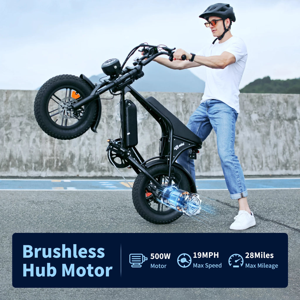 16-inch Small Fat Tire Electric Bicycle 500W 36V 10.4Ah Commuter/Mountain Ebike with 7-Speed Dual-disc Brakes