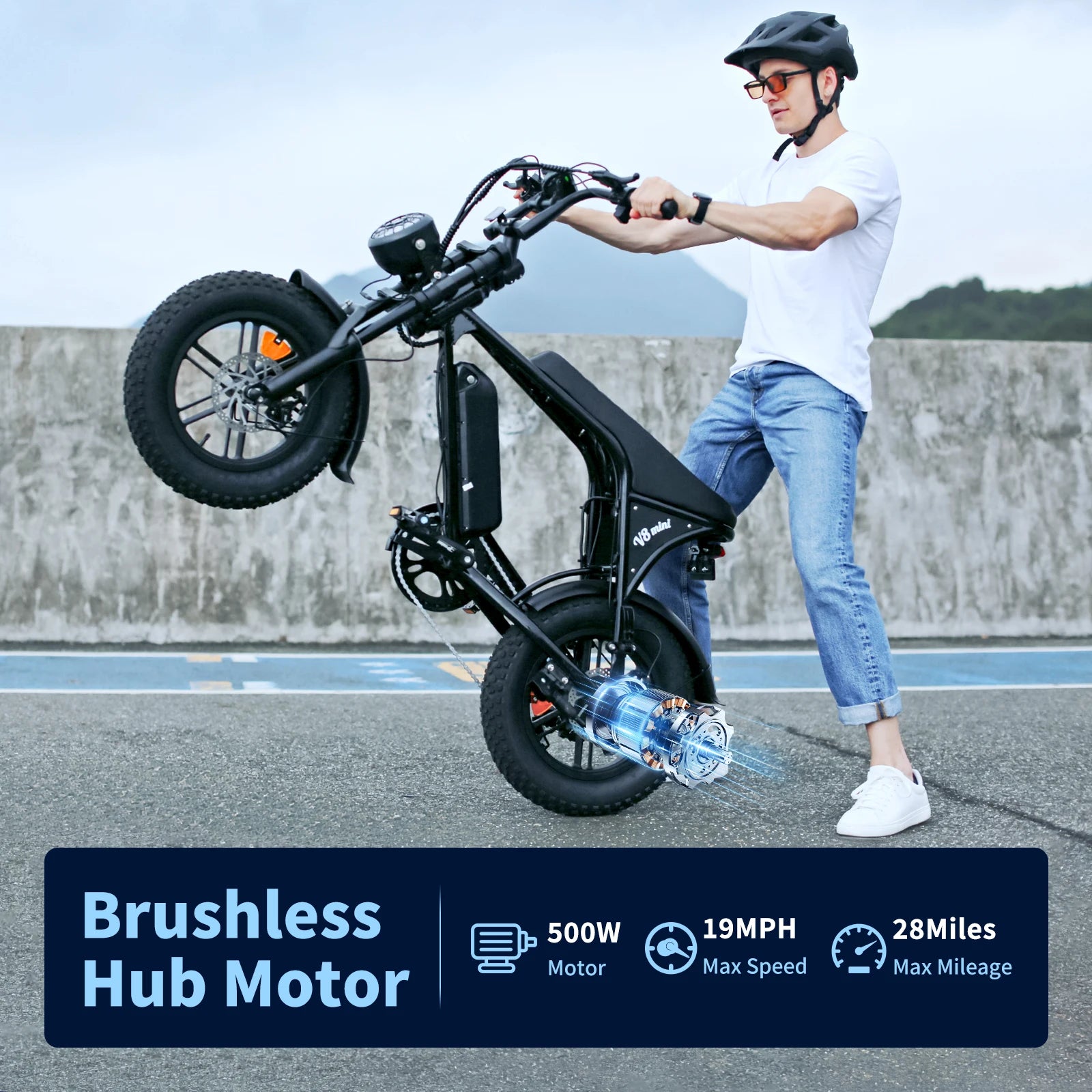 16-inch Small Fat Tire Electric Bicycle 500W 36V 10.4Ah Commuter/Mountain Ebike with 7-Speed Dual-disc Brakes