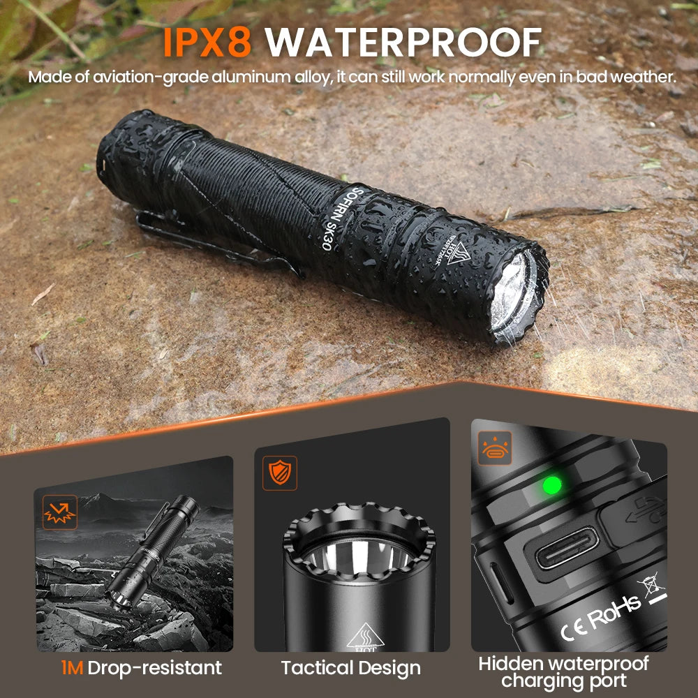 SOFIRN SK30 3000 High Lumen 6000K Tactical Flashlight