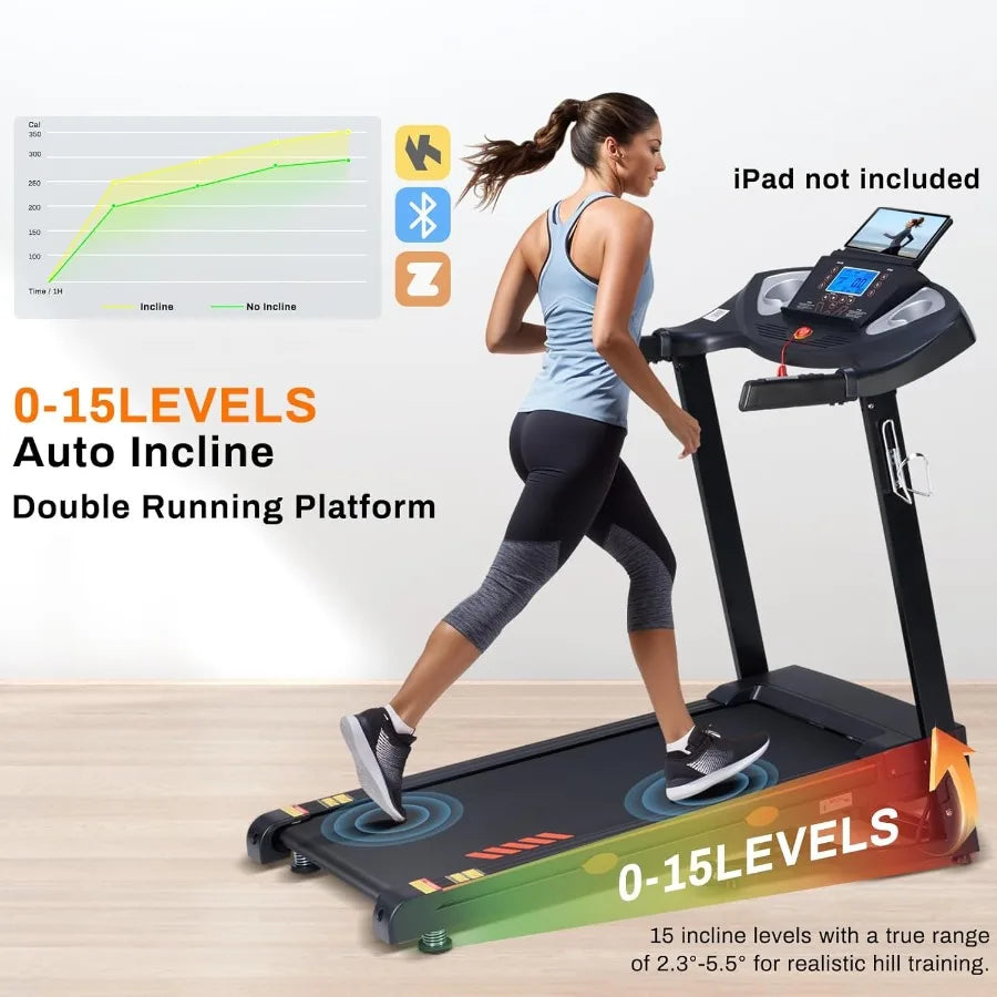 Home Treadmill with 15-Level Auto Incline 0.5-10 MPH  300 LB Capacity