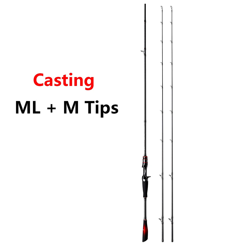 40T Carbon Fiber Lure Fishing Rod With 2 Tips,ML M Spinning / Casting
