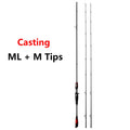 40T Carbon Fiber Lure Fishing Rod With 2 Tips,ML M Spinning / Casting