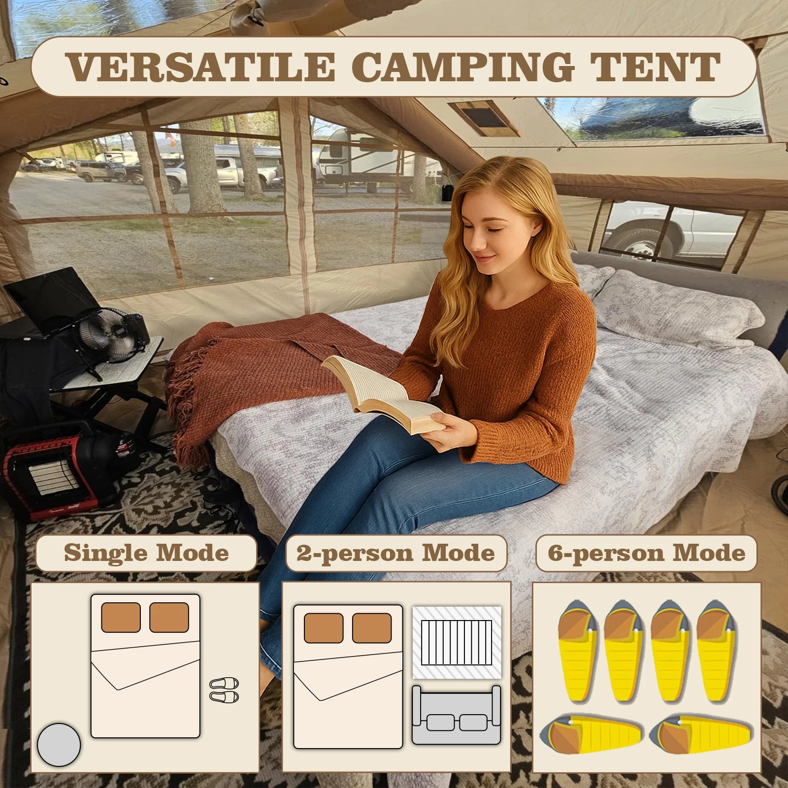 80.7 Square Feet Inflatable Tent with Air Conditioning Vent,4 Season Glamping Blow up Tent