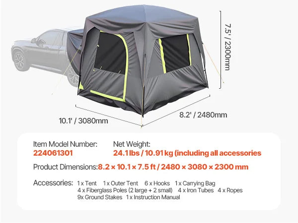 SucceBuy SUV Tent for Camping Waterproof PU2000mm Spacious Double Layer Design