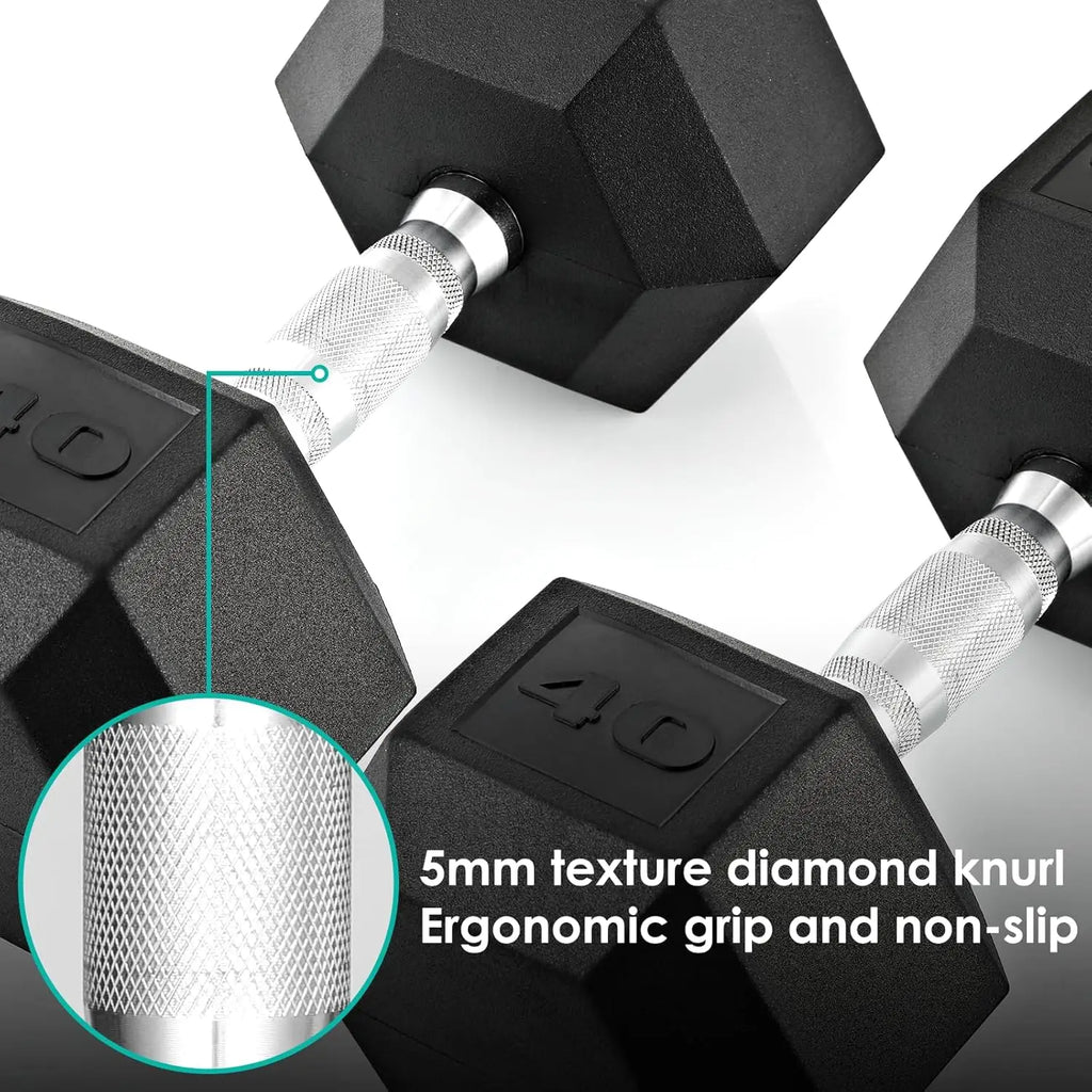 Rubber Hex Dumbbell Hand Weight, 30-75LB Dumbbells