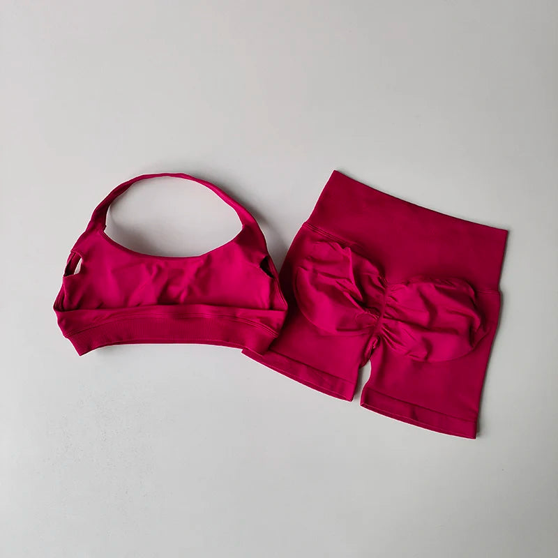 High Waist Peach Sports Bras Shorts Suit