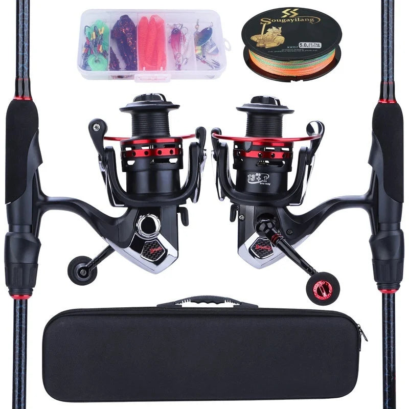 Sougayilang 1.8-2.4m Portable CarbonFishing Rod  and 13+1BB Spinning Fishing Reel and Line Bag Fishing Accessories Set