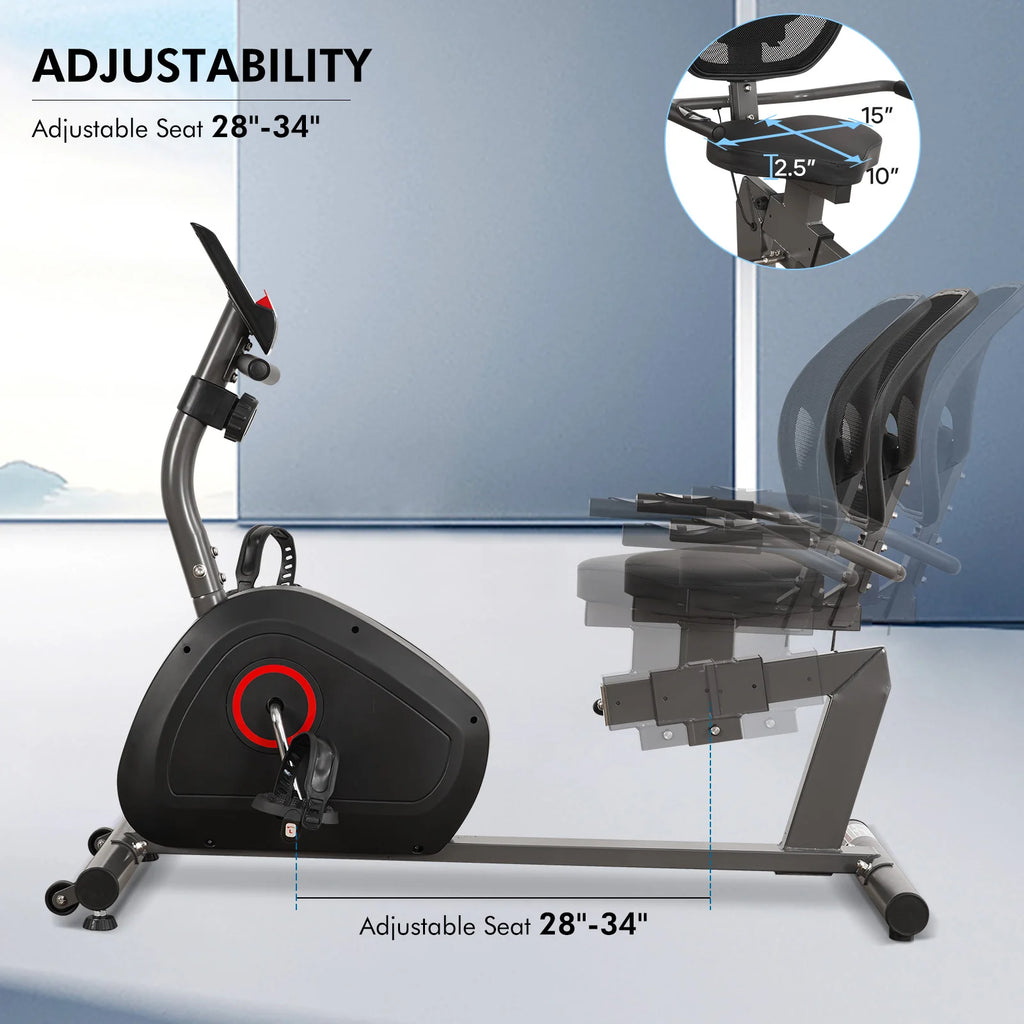 Recumbent Exercise Bike Comfortable Seat Heart Rate Handle