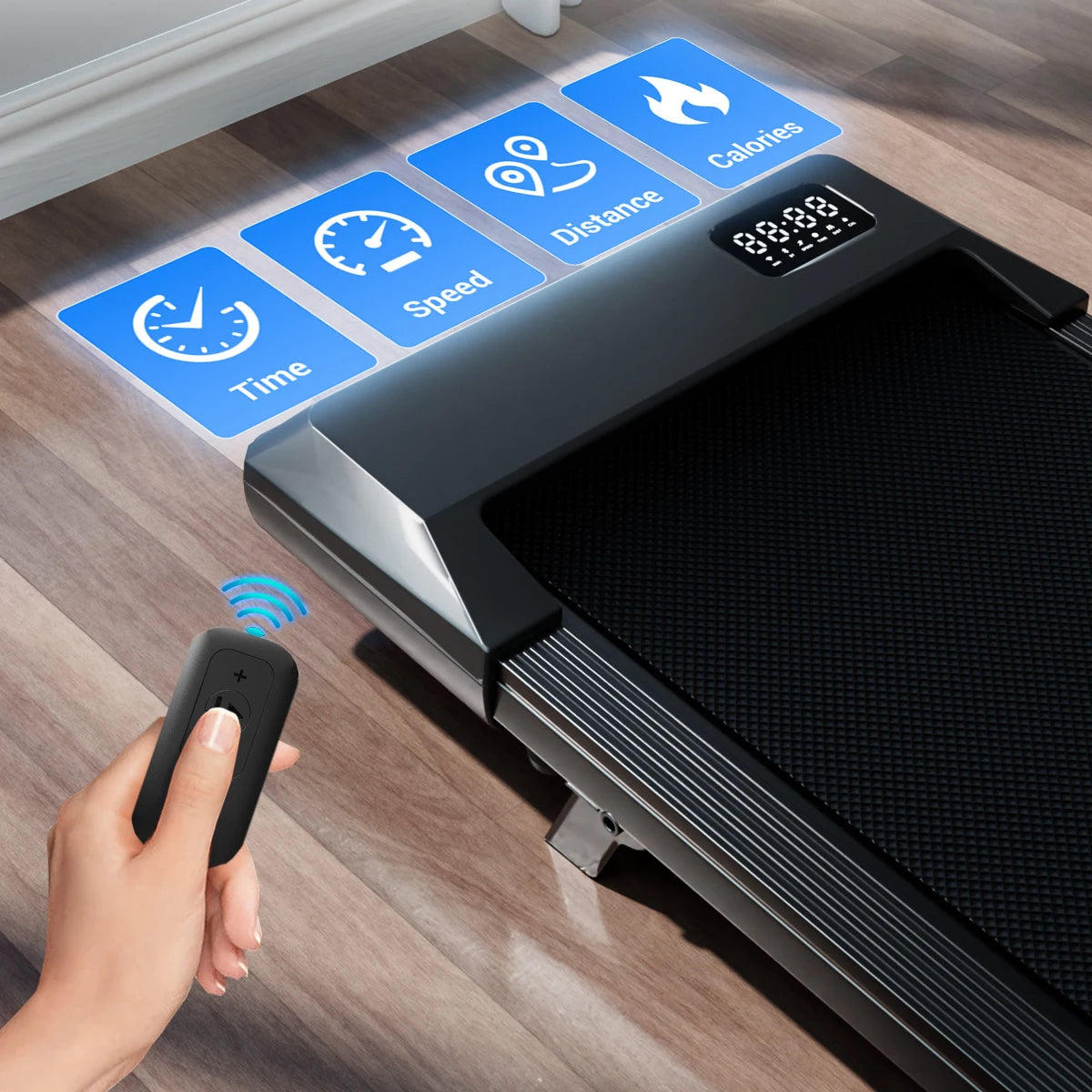 Foldable 6% Slope Under Desk Treadmills 2.5 HP  Remote Control LED Display 300LBS