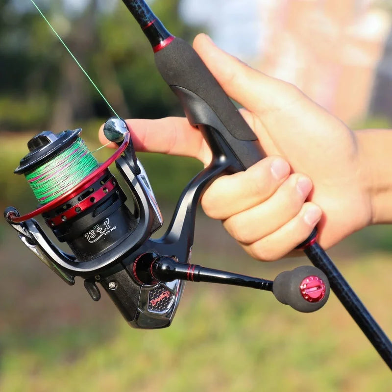 Sougayilang 1.8-2.4m Portable CarbonFishing Rod  and 13+1BB Spinning Fishing Reel and Line Bag Fishing Accessories Set