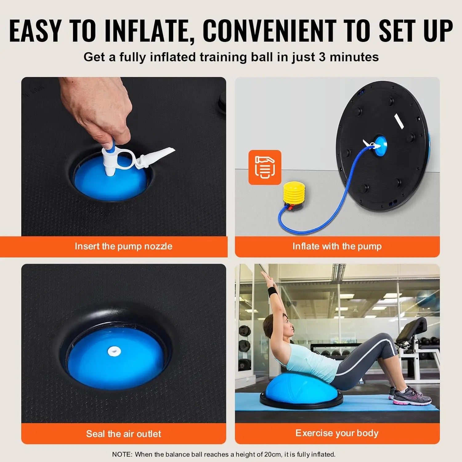 23/26 Inch Half Exercise Ball with Resistance Bands