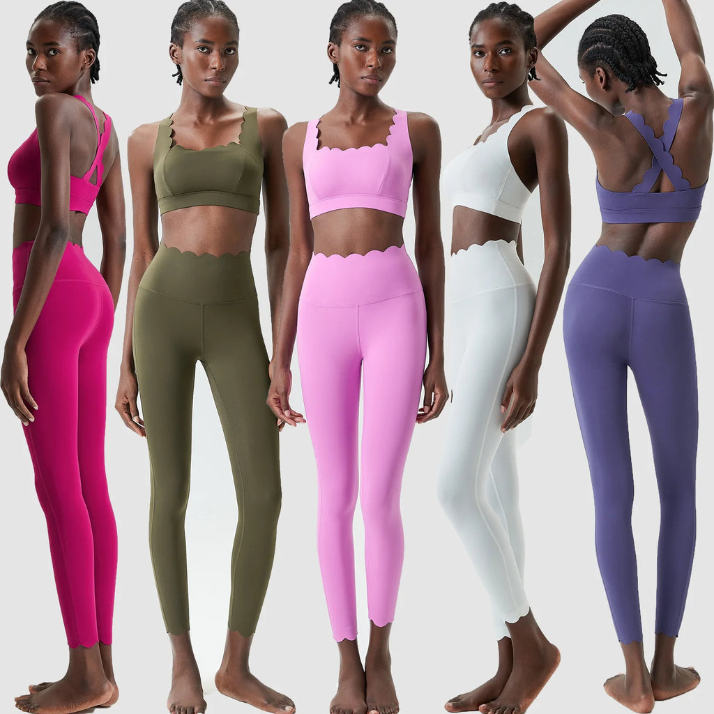 Women Solid Color Gym Suit Two Pieces
