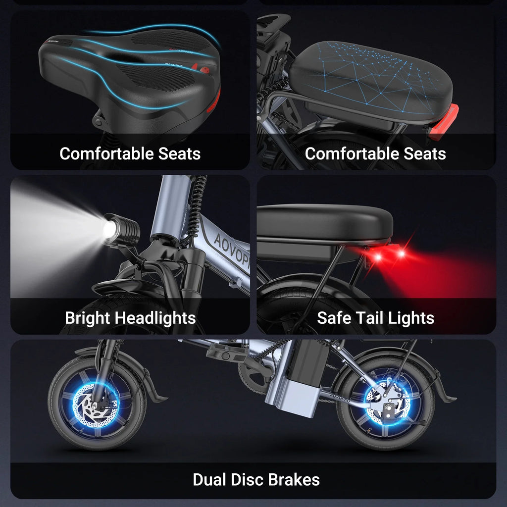 AOVOPRO 14'' EB60 Foldable Electric Bike 500W 48V 10.4AH Battery 22MPH Max Speed