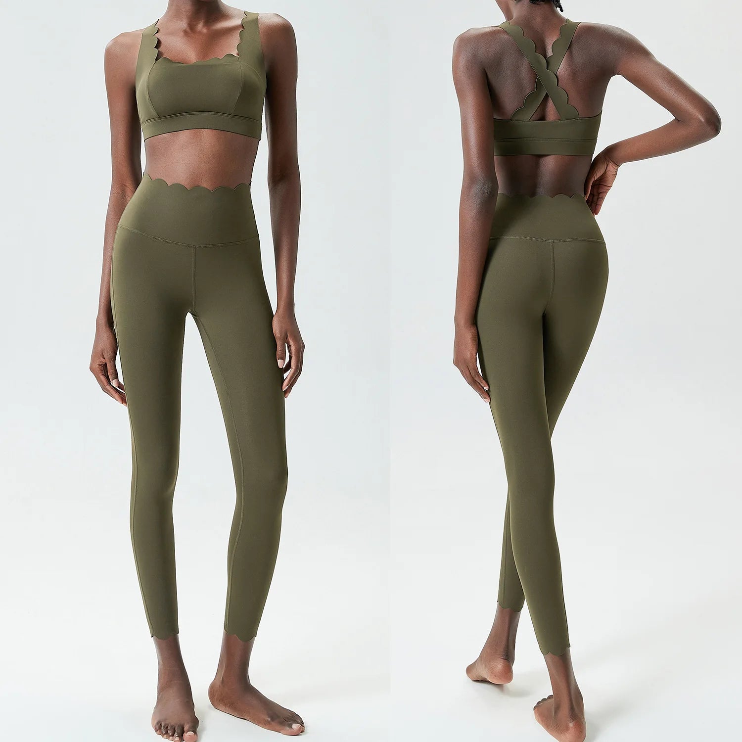 Women Solid Color Gym Suit Two Pieces