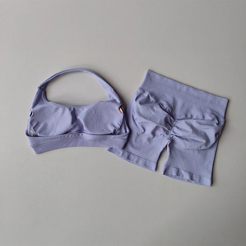 High Waist Peach Sports Bras Shorts Suit
