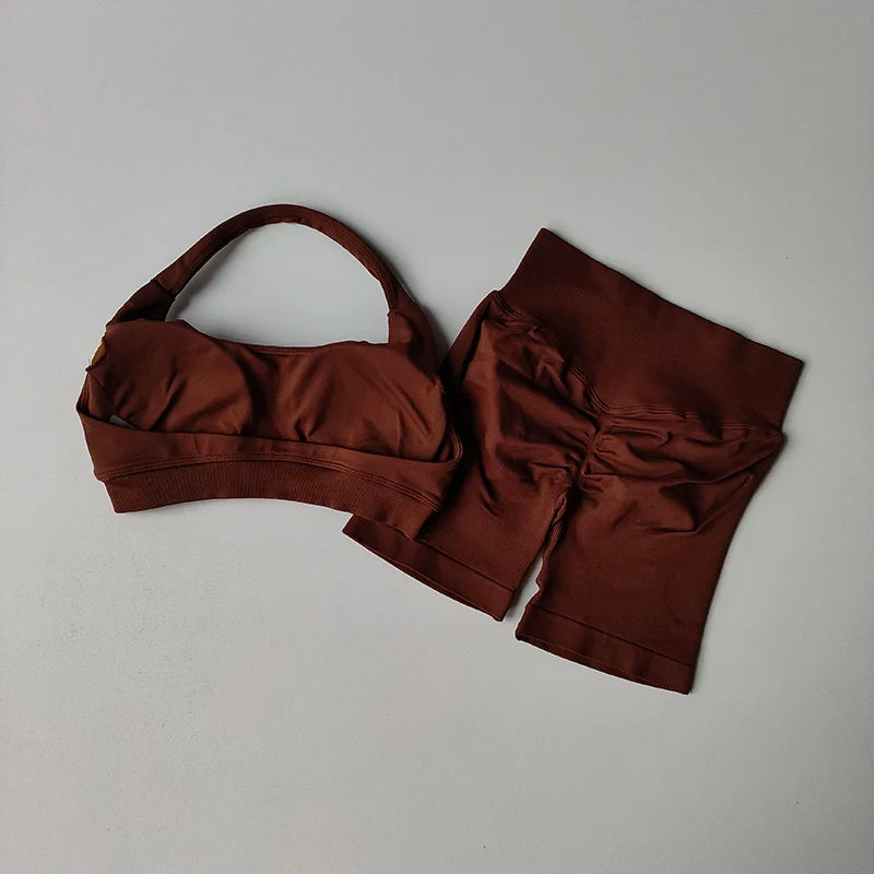 High Waist Peach Sports Bras Shorts Suit