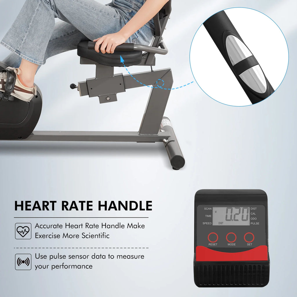 Recumbent Exercise Bike Comfortable Seat Heart Rate Handle