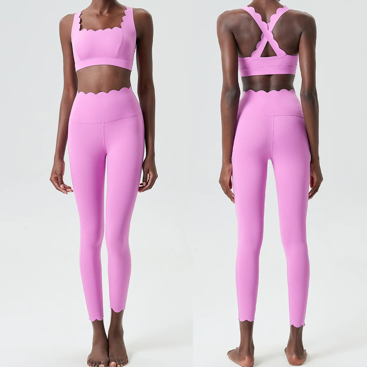 Women Solid Color Gym Suit Two Pieces