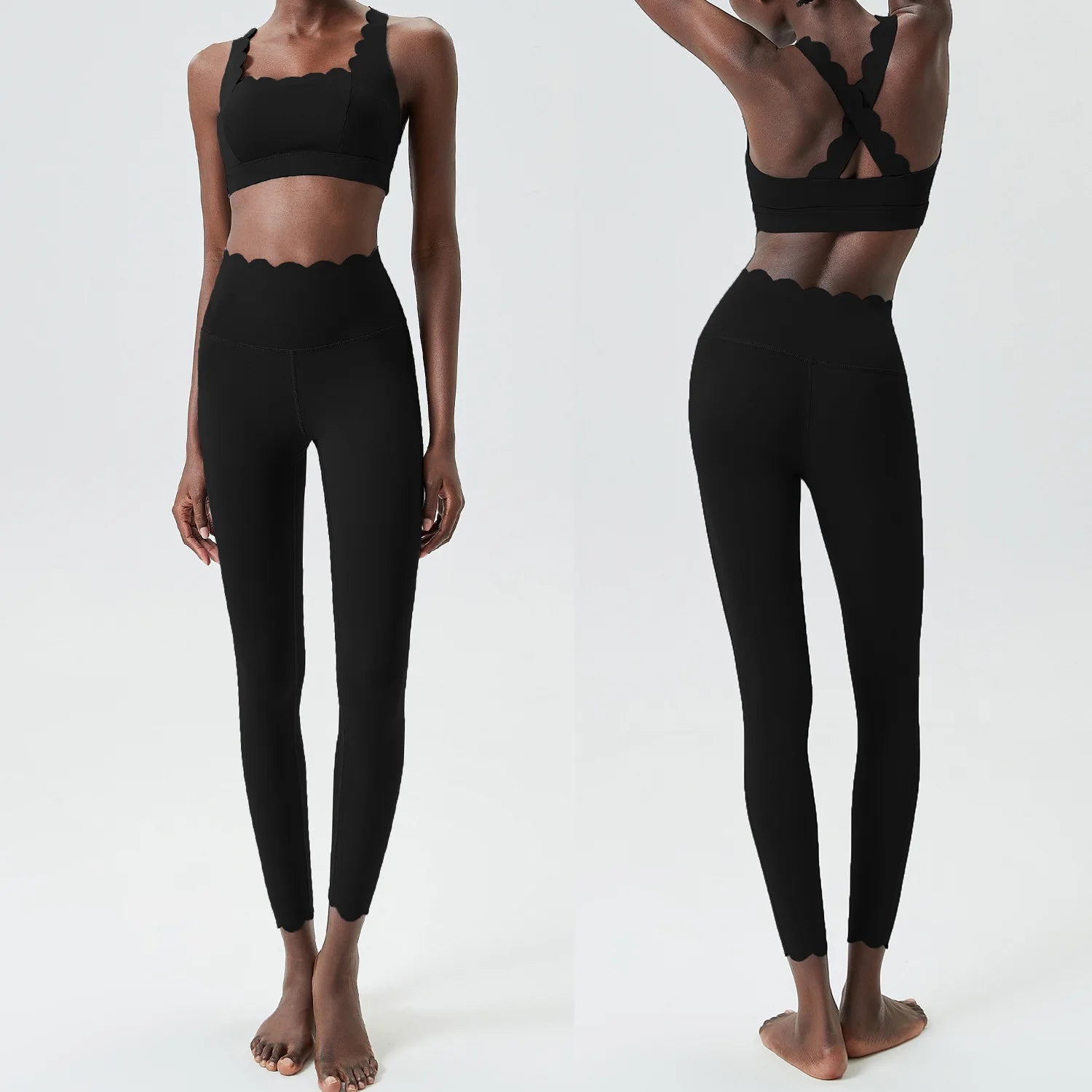 Women Solid Color Gym Suit Two Pieces