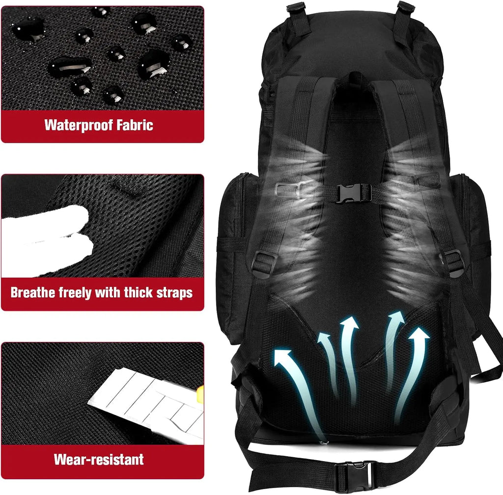 70L/100L Large Waterproof Hiking Backpack with Rain Cover