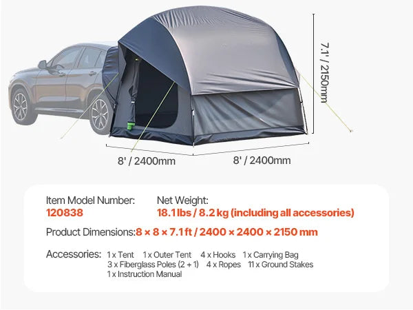 SucceBuy SUV Tent for Camping Waterproof PU2000mm Spacious Double Layer Design