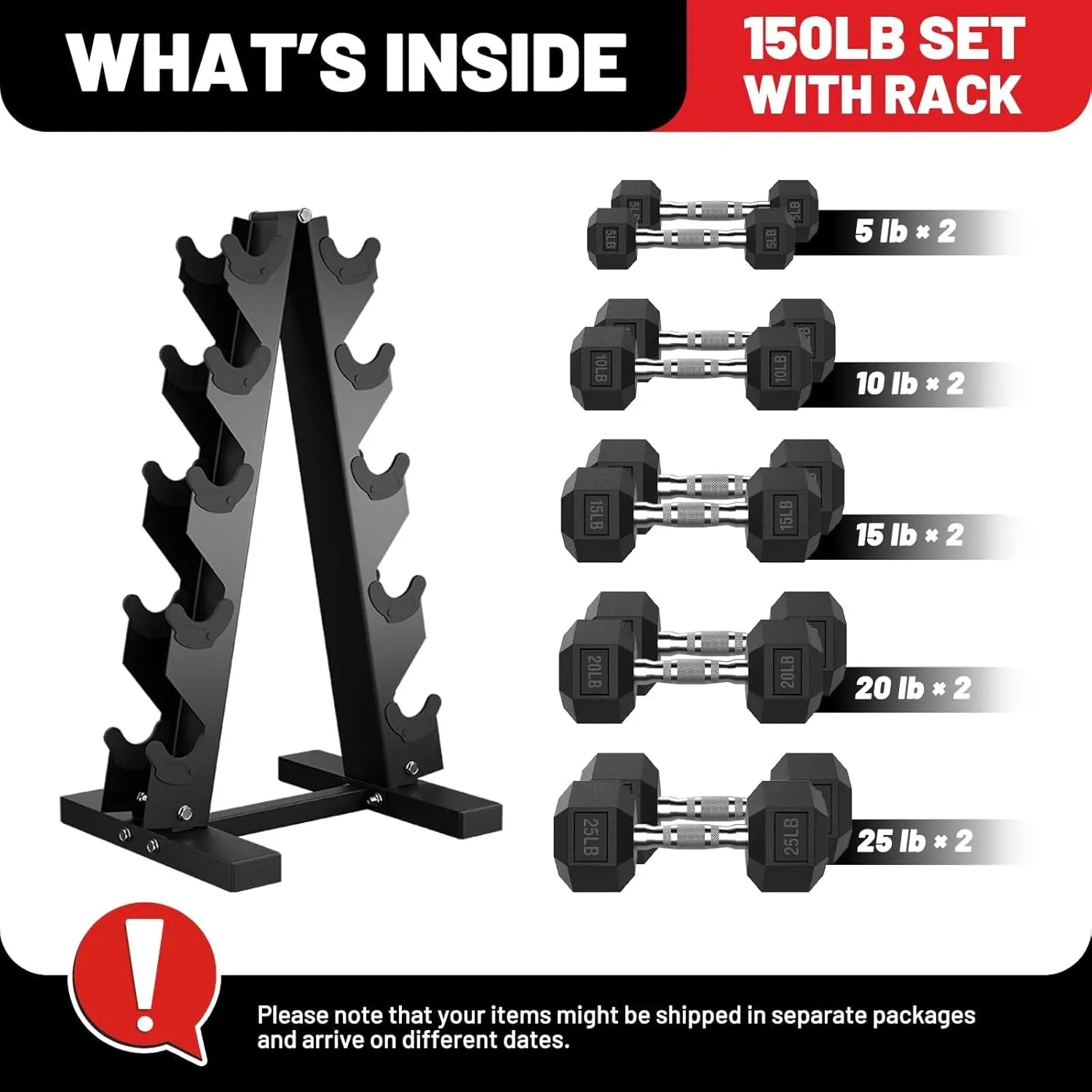 Hex Dumbbell Sets with Rack, 60-550lb Rubber Coated Weight Set