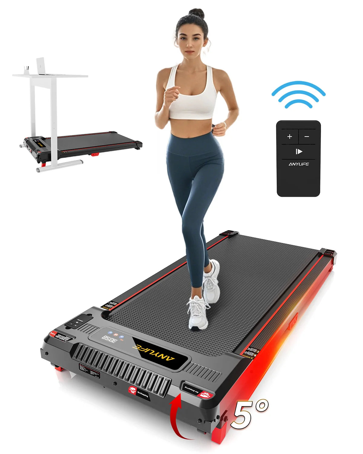 Under Desk Treadmill, Incline Walking Pad Treadmill 330lbs Capacity