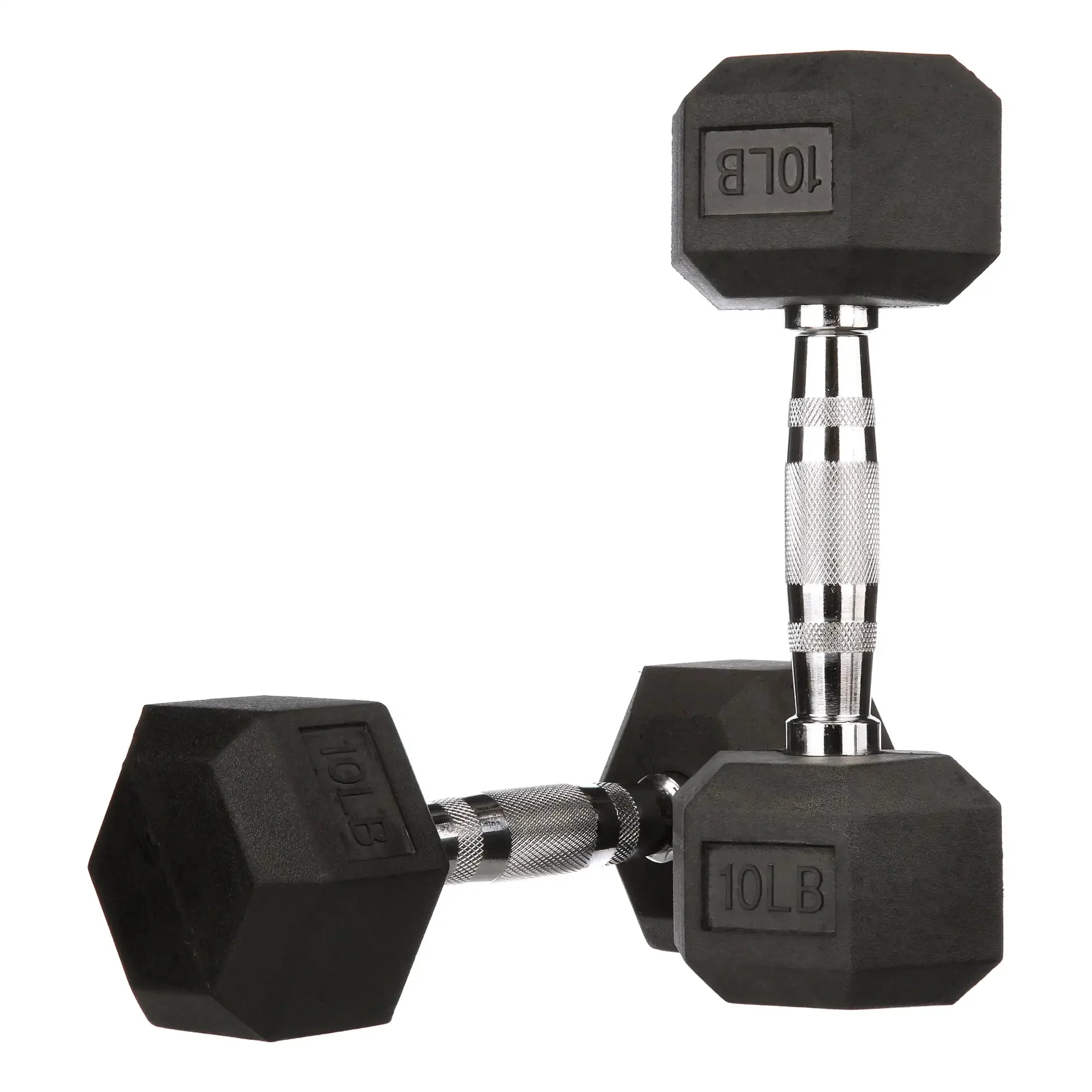 10 lbs pair of black rubber hexagonal dumbbells