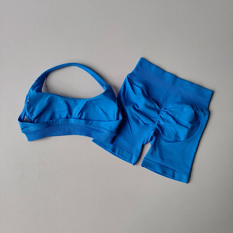 High Waist Peach Sports Bras Shorts Suit