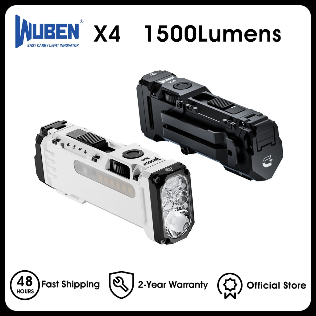 WUBEN X4 EDC Flat Flashlight with RGB Light, 1500 Lumens Mini Flashlight