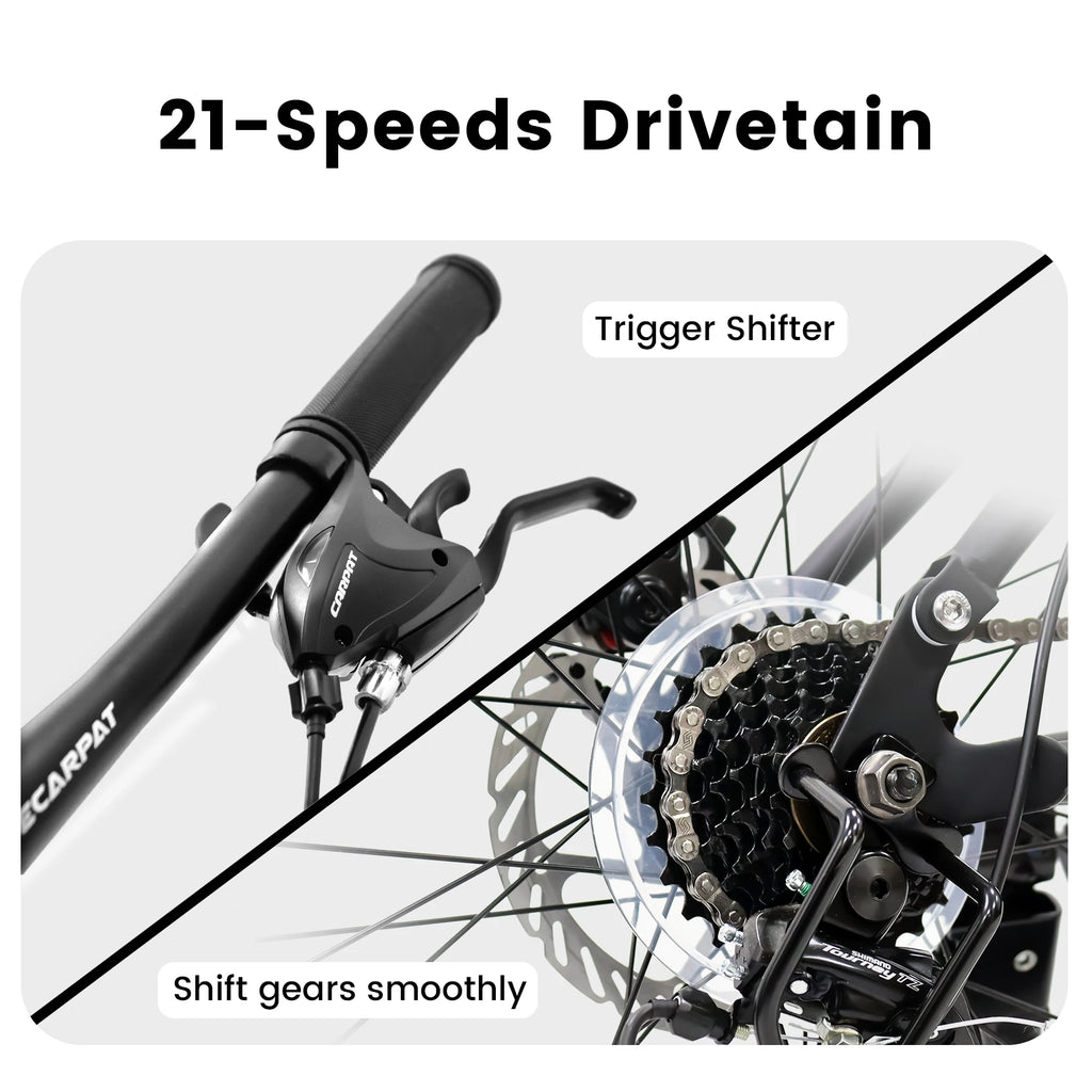 Ecarpat Dual Full Suspension Mountain Bike 24/26/27.5 Inch, Mountain Bike, 21-Speed Disc Bicycles