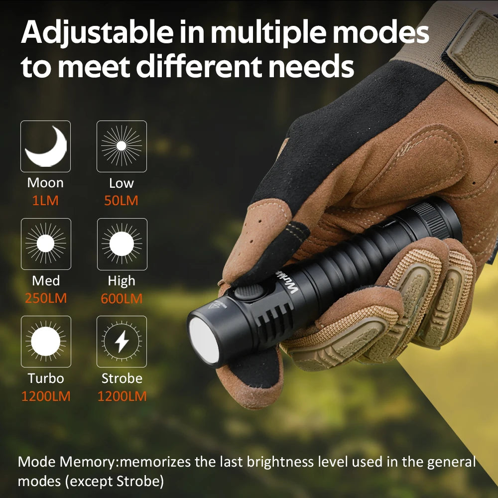 Wurkkos FC11C 519A USB-C Rechargeable EDC 18650 Flashlight Max Output 1200 LM IP68 Waterproof