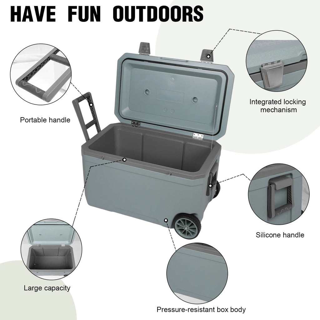 70L Wheeled Cooler Hard Shell Portable Car Wheel 30 Percent Lighter Than Rotomolded for BBQ Camping