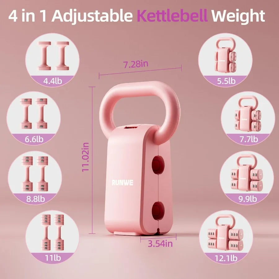 Lightweight Adjustable Dumbbell Kettlebell Set - 4 in 1  2.2 3.3 4.4 5.5lb Q