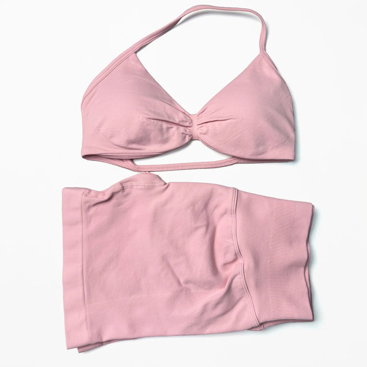 Seamless 2 Pieces Strappy Yoga Halter Bras Sets