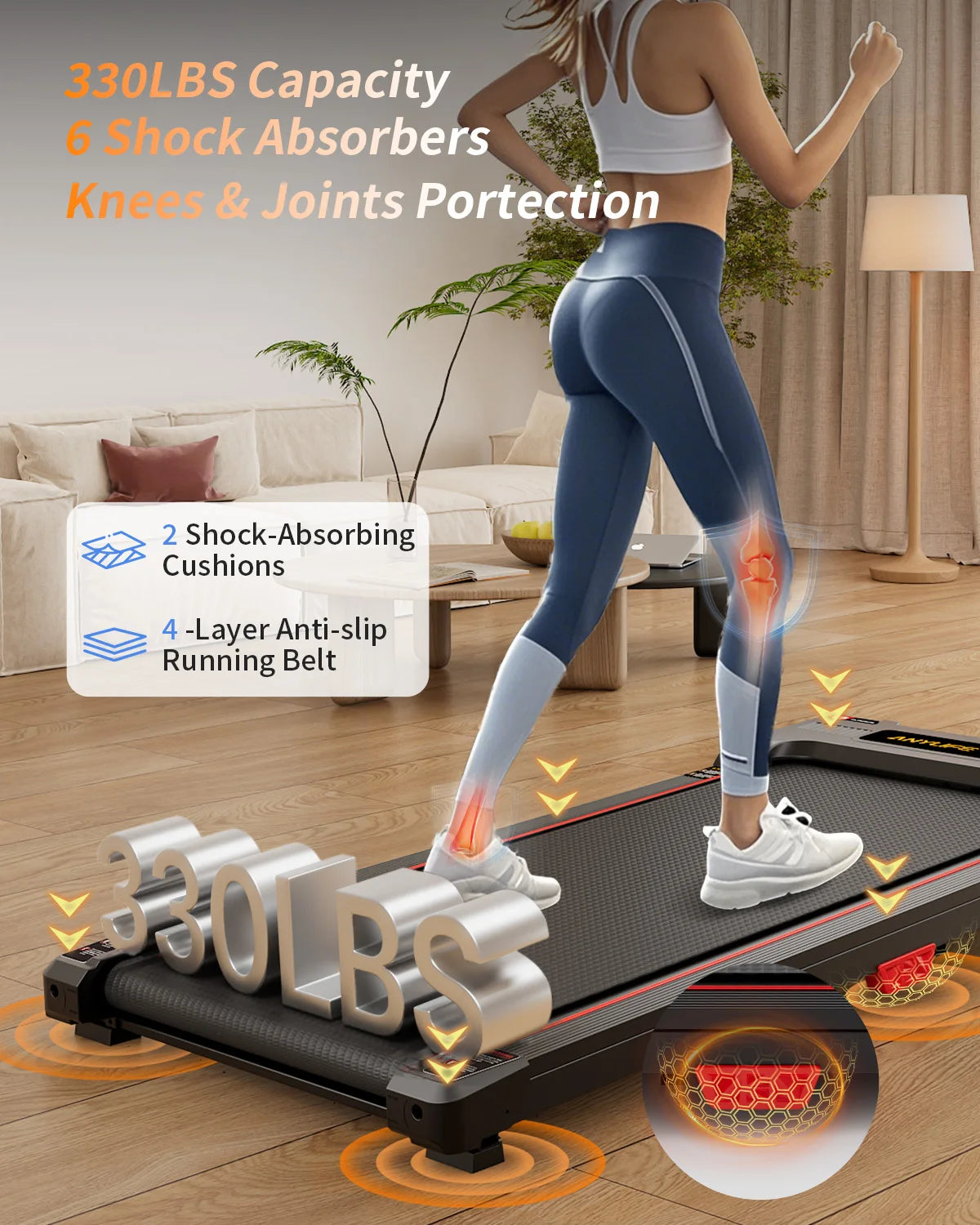 Under Desk Treadmill, Incline Walking Pad Treadmill 330lbs Capacity