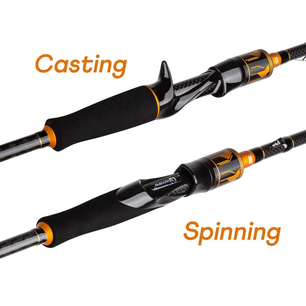 BIUTIFU 2-Tip Fuji Guide Spinning Casting Fishing Rod Baitcasting Pole for Bass Pike 7-80g Lure