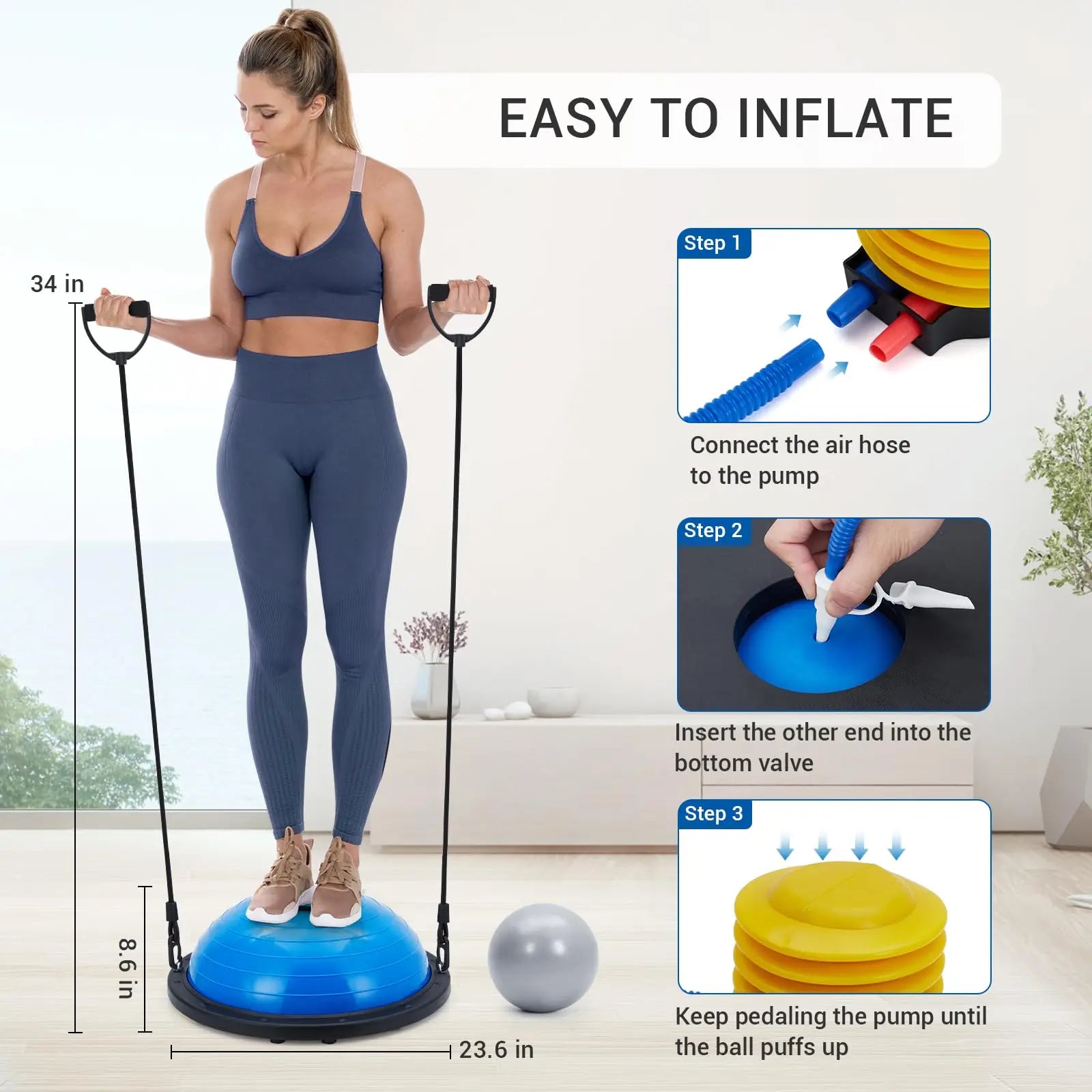 1600 Lbs. Inflatable Half Exercise Ball Balance Trainer